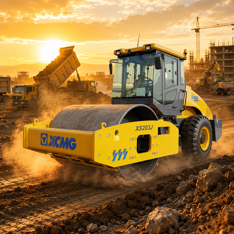 XS203J Enkele Trommel Vibratieroller 20 Ton | Shangchai Motor Wegenbouwmachine voor Snelweg Dam Vliegveld Constructie