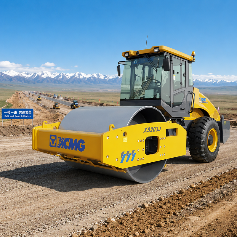 XS203J Enkele Trommel Vibratieroller 20 Ton | Shangchai Motor Wegenbouwmachine voor Snelweg Dam Vliegveld Constructie
