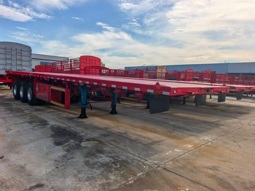 Fabriek Custom 12,5 meter 3-assige rechte balk platbed half-trailer zware container vracht transport trailer te koop